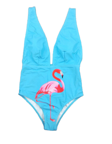 Maillot de Bain Flamant Rose Sexy Bleu une grave pollution 