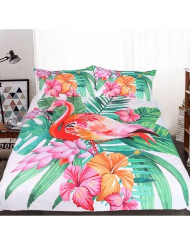 Housse de Couette Tropical Flamant Rose en linge