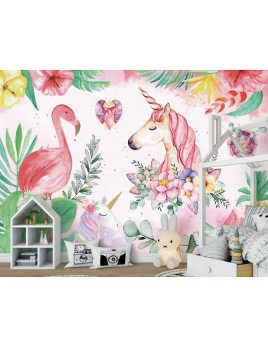 Papier Peint Motif Flamant Rose Licorne de technologie