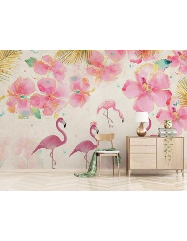 Papier Peint Flamant Rose 4 Murs Fleurs les muscles