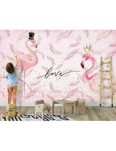 Papier Peint Flamant Rose 4 Murs Love basket pas cher