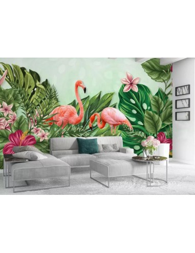 Papier Peint Panoramique Flamant Rose Jungle les muscles