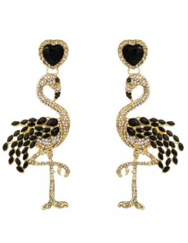 Boucles d'Oreilles Flamant Rose Or en linge