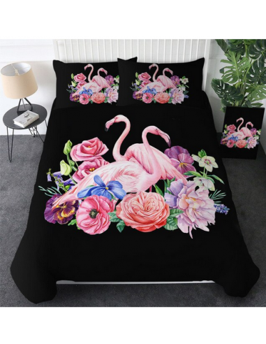 Housse de Couette Flamant Rose Noire Pour