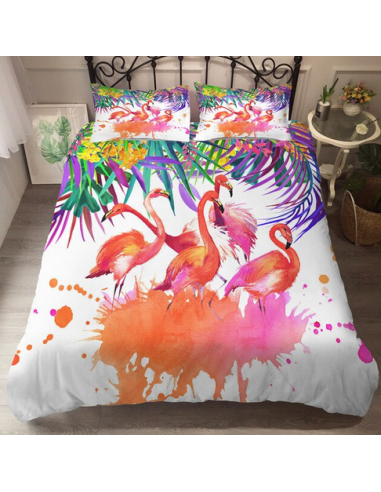 Housse de Couette Flamant Rose Colorée plus qu'un jeu 