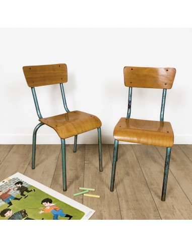 Duo de chaises de maternelle vintages en bois et métal tubulaire outlet